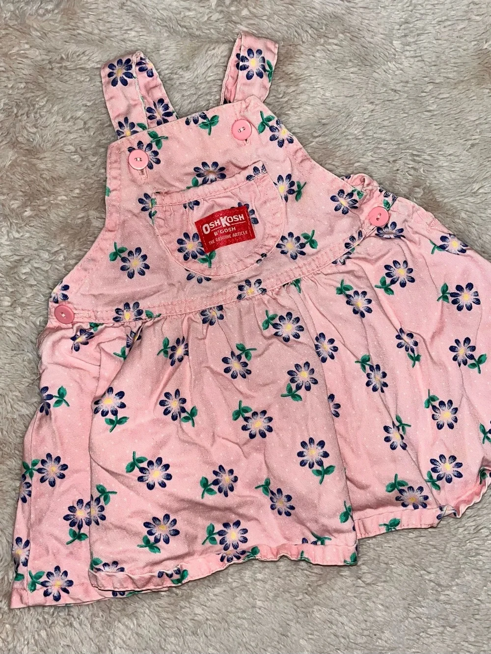 Vintage OshKosh Pink Floral Girls' Overall Dress